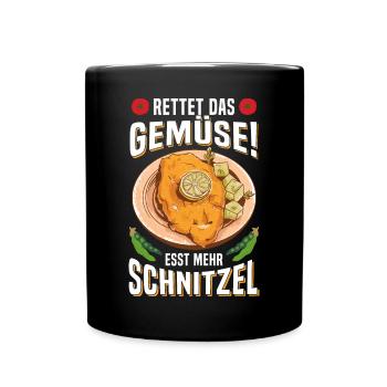Schnitzel Rettet das Gemüse esst mehr Schnitzel - Tasse einfarbig - Schwarz - Vorne