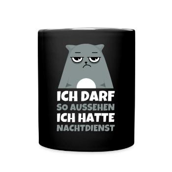 Nachtschicht, Schichtdienst, Nachtdienst, Funshirt - Tasse einfarbig - Schwarz - Vorne