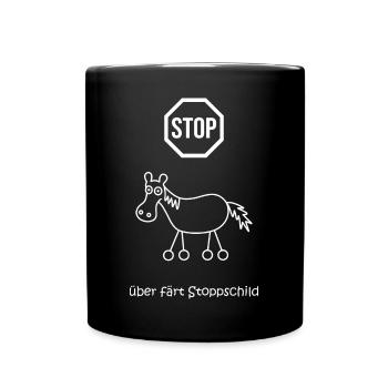 überfährt stoppschild, Stopptafel Pferd mit Rädern - Tasse einfarbig - Schwarz - Vorne