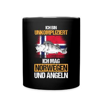 Ich mag Norwegen und Angeln - Tasse einfarbig - Schwarz - Vorne