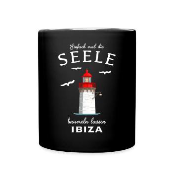 Ibiza , Leuchtturm im Hafen, Seele baumeln lassen - Tasse einfarbig - Schwarz - Vorne