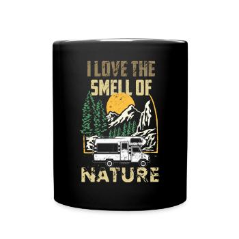 Camping Wohnmobil Ich liebe den Geruch der Natur ca - Tasse einfarbig - Schwarz - Vorne