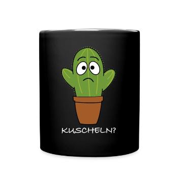 Kuscheln | Kaktus, lustige Bilder, lustige Sprüche - Tasse einfarbig - Schwarz - Vorne