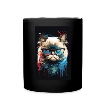 Morgenmuffel Besserwisser Katze Brille Ink - Tasse einfarbig - Schwarz - Vorne