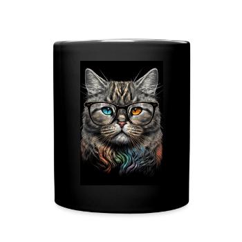 Morgenmuffel Besserwisser Katze Brille Ink - Tasse einfarbig - Schwarz - Vorne