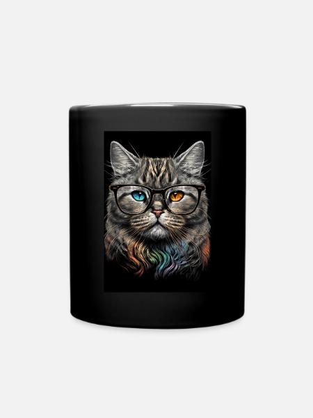 Morgenmuffel Besserwisser Katze Brille Ink - Tasse einfarbig - Schwarz