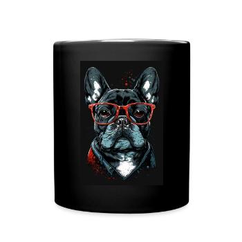 Mops Französische Bulldogge Besserwisser Brille - Tasse einfarbig - Schwarz - Vorne