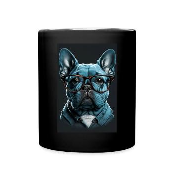 Mops Französische Bulldogge Besserwisser Brille - Tasse einfarbig - Schwarz - Vorne