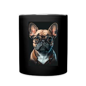 Mops Französische Bulldogge Besserwisser Brille - Tasse einfarbig - Schwarz - Vorne
