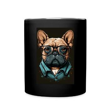 Mops Französische Bulldogge Besserwisser Brille - Tasse einfarbig - Schwarz - Vorne