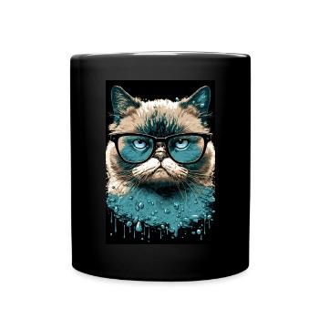 Morgenmuffel Besserwisser Katze Brille Ink - Tasse einfarbig - Schwarz - Vorne