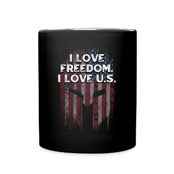 Ich liebe die Freiheit Ich liebe die patriotischen Amerikaner der USA - Tasse einfarbig - Schwarz - Vorne