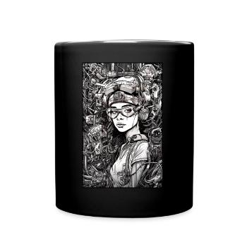 Tech girl, black and white, , Digital - Mug uni - noir - Devant
