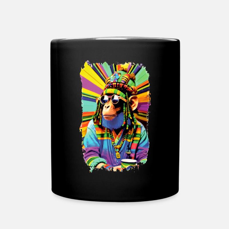 Bunter Reggae Afro Rasta Cartoon Affe - Tasse einfarbig - Schwarz