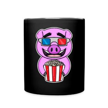Popcorn Cinema Pig Movies Movie Movie Night - Mug uni - noir - Devant