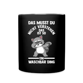 Tiermotiv Waschbär - Tasse einfarbig - Schwarz - Vorne