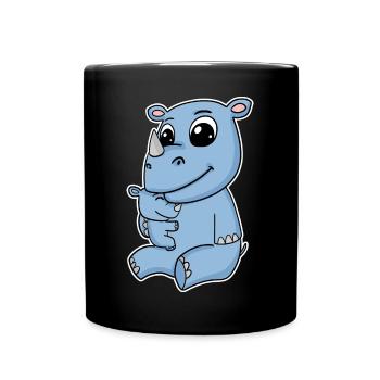 Rhinoceros Family - Rhinoceros with Baby - Rhinoceros Motif - Full Colour Mug - black - Front