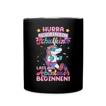 Ich bin ein Schulkind Einhorn - Tasse einfarbig - Schwarz - Vorne