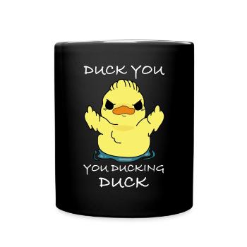 Rebellious Duck | Middle fingers, funny sayings - Full Colour Mug - black - Front