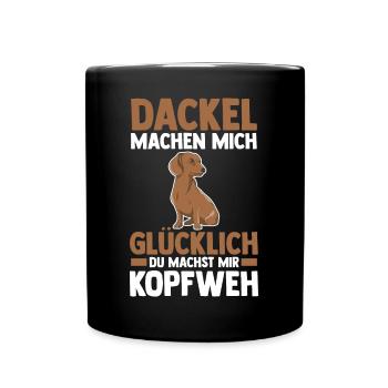 Hund Dackel - Tasse einfarbig - Schwarz - Vorne