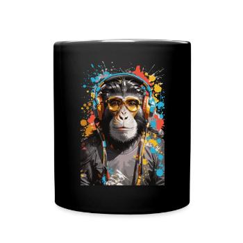 DJ monkey Affen Graffiti Design - Tasse einfarbig - Schwarz - Vorne