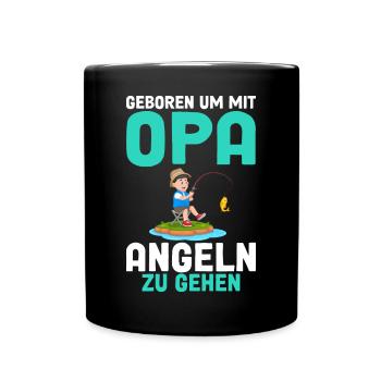 Geboren Opa Kinder Angeln Hecht - Tasse einfarbig - Schwarz - Vorne