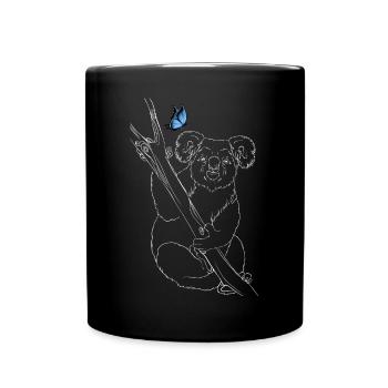 Koala mit Schmetterling - Tasse einfarbig - Schwarz - Vorne