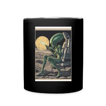 Mondlandschaft Alien am Rauchen - Tasse einfarbig - Schwarz - Vorne