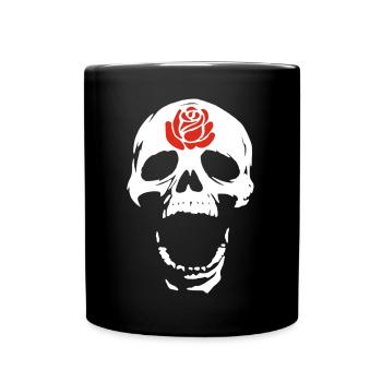 Der weiße Totenkopf und die Rose - Tasse einfarbig - Schwarz - Vorne