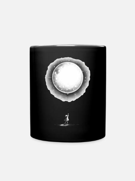 Kind mit Mond Ballon - Tasse einfarbig - Schwarz