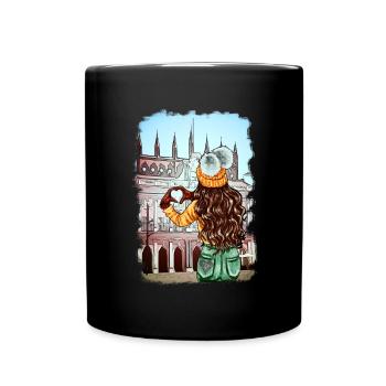 Frau Rathaus Rostock Illustration - Tasse einfarbig - Schwarz - Vorne