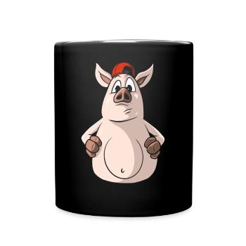 Funny Happy Piggy Pig - Full Colour Mug - black - Front