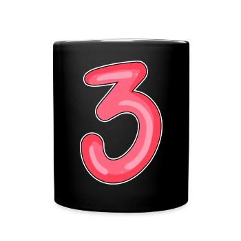 3 - Drei - Tasse einfarbig - Schwarz - Vorne
