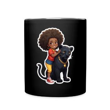 Kinder mit schwarzem Panther - Tasse einfarbig - Schwarz - Vorne