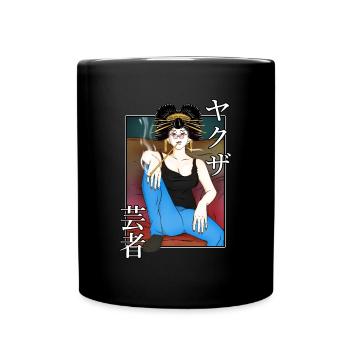 Geisha Yakuza auf der Couch - Tasse einfarbig - Schwarz - Vorne