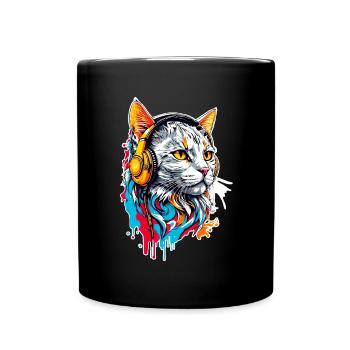Le chat écoute de la musique - Mug uni - noir - Devant