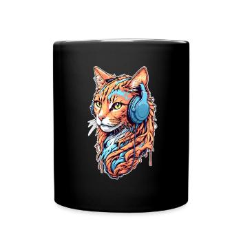 Le chat écoute de la musique - Mug uni - noir - Devant