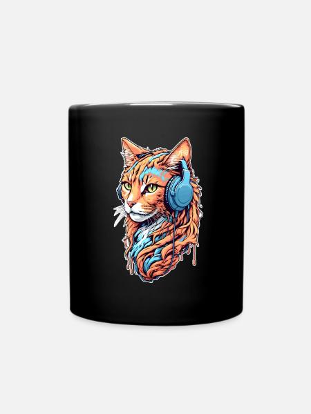 Katze hört Musik - Tasse einfarbig - Schwarz