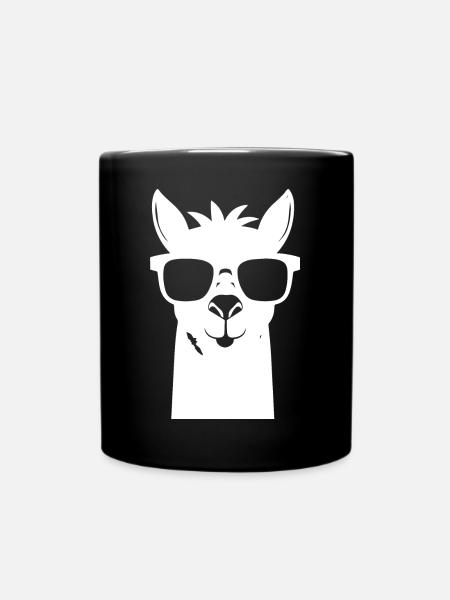 Lustiges Alpaka mit Sonnenbrille Coole Alpakas - Tasse einfarbig - Schwarz