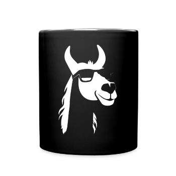 Lustiges Alpaka mit Sonnenbrille Coole Alpakas - Tasse einfarbig - Schwarz - Vorne