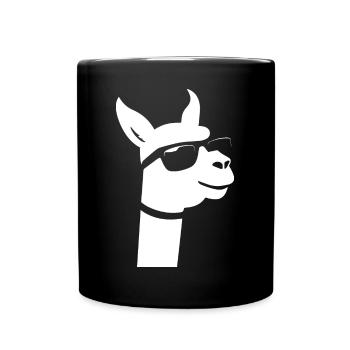 Lustiges Alpaka mit Sonnenbrille Coole Alpakas - Tasse einfarbig - Schwarz - Vorne