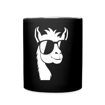 Lustiges Alpaka mit Sonnenbrille Coole Alpakas - Tasse einfarbig - Schwarz - Vorne