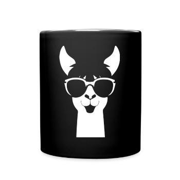 Lustiges Lama mit Sonnenbrille Coole Lamas - Tasse einfarbig - Schwarz - Vorne