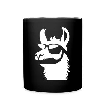 Lustiges Lama mit Sonnenbrille Coole Lamas - Tasse einfarbig - Schwarz - Vorne