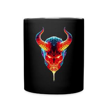 Feuriger Dämonen Skull mit Neoneffekten - Tasse einfarbig - Schwarz - Vorne