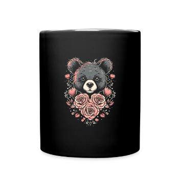 Adorable ours avec des roses et des coeurs - Mug uni - noir - Devant