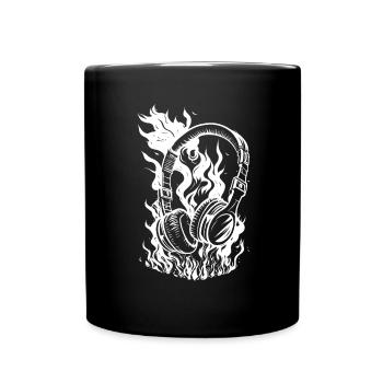 Brennende Kopfhörer - Tasse einfarbig - Schwarz - Vorne