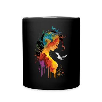 Geerdete Seele mit Schmetterling und Taube - Tasse einfarbig - Schwarz - Vorne