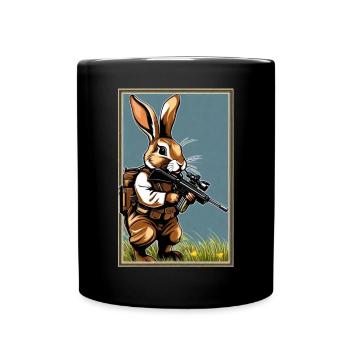 Easter Bunny with Machine Gun | happy Easter - Full Colour Mug - black - Front