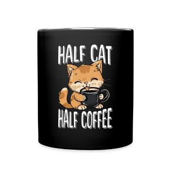 Katze Kaffee Katzenliebhaber Kaffeeliebhaber - Tasse einfarbig - Schwarz - Vorne